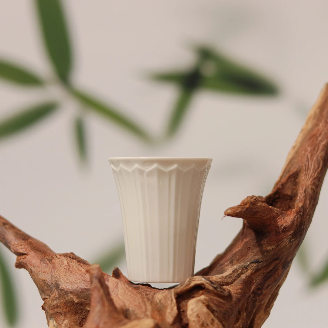 仿宋定窑 水月莲华白陶瓷茶杯 功夫茶具 茶道器具