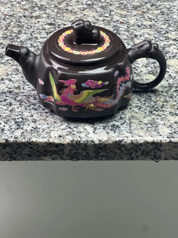 原矿紫砂四方龙凤紫砂壶 ZJW