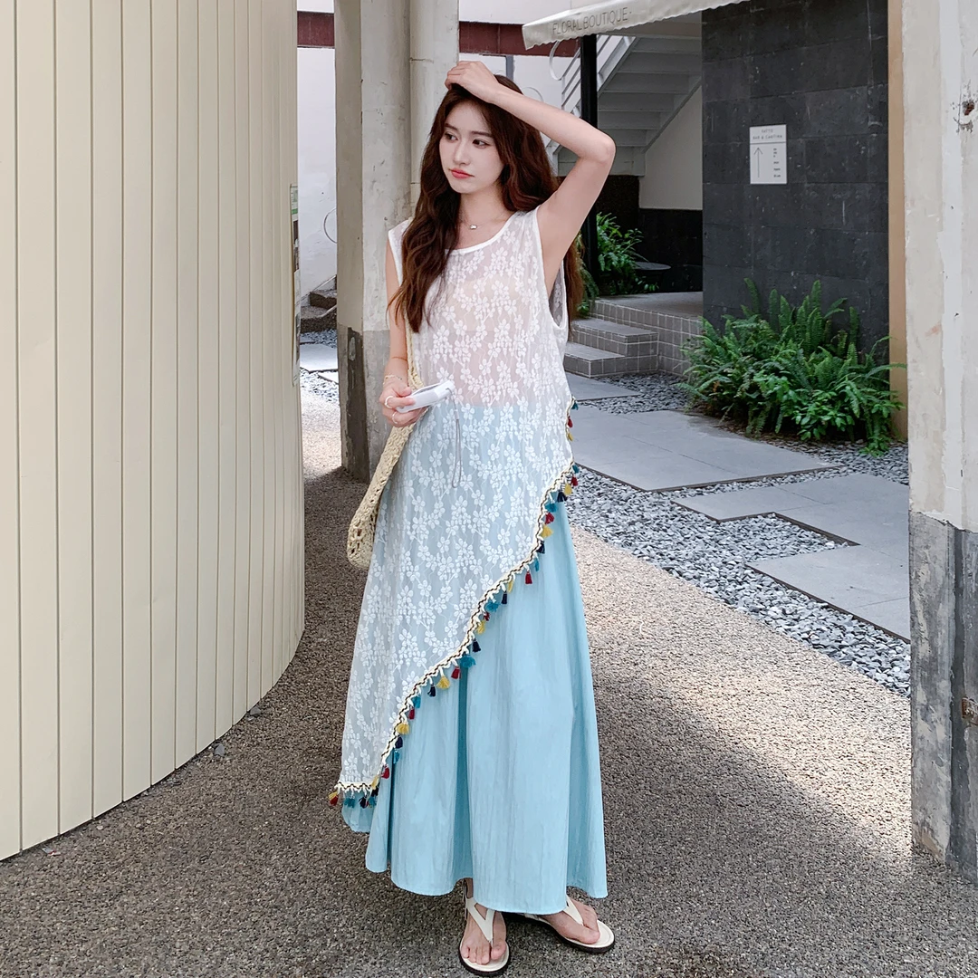 夏日独特漂亮套装裙女2025新款民族风不规则罩衫高腰半身裙两件套