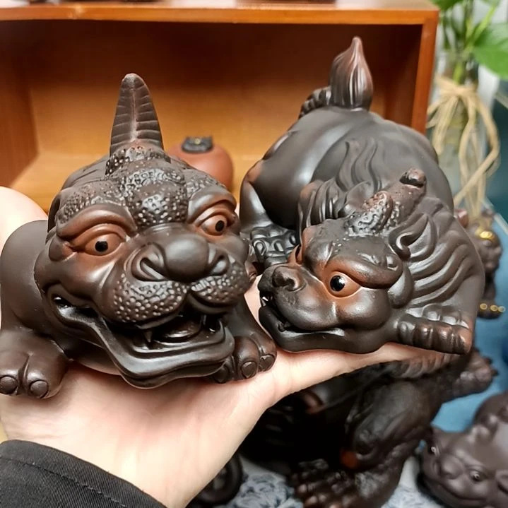 茶宠紫陶貔貅一对茶宠摆件