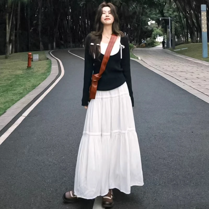 白色半身裙女2025新款高腰显瘦a字裙夏季薄款中长款小个子蛋糕裙