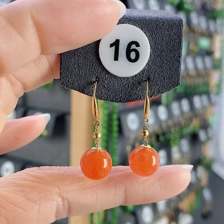 和田玉耳饰18K金镶嵌