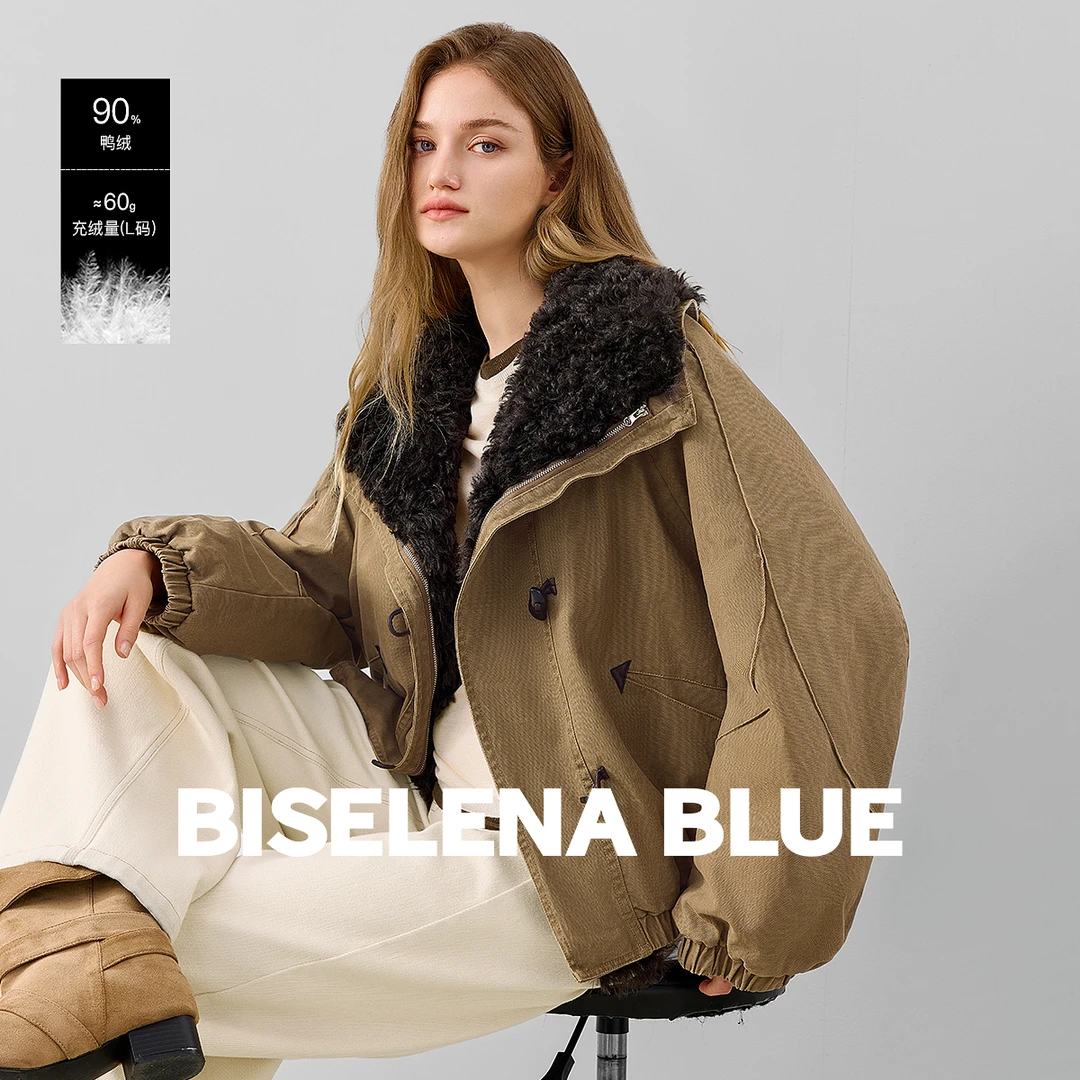 贝茜妮美式复古工装风羽绒服女士2025年冬季新款保暖撞色毛领外套