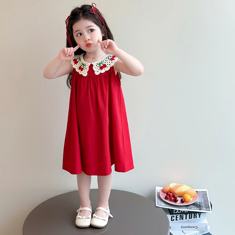 女童无袖连衣裙夏季2025新款儿童时髦背心裙薄款甜美宝宝公主裙子