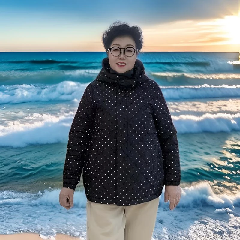 【贵丽坊】天骄一生水冬季长袖波点棉衣轻职风大码户外时尚韩版外套