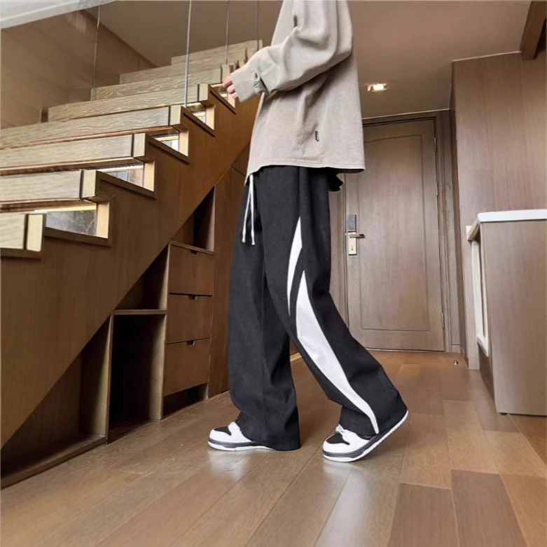 拼色灯芯绒裤子潮流男秋冬宽松百搭直筒休闲裤2025新款潮牌美式阔