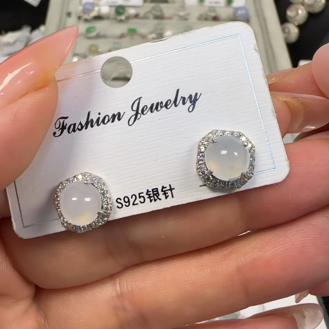 翡翠银S925镶嵌耳饰