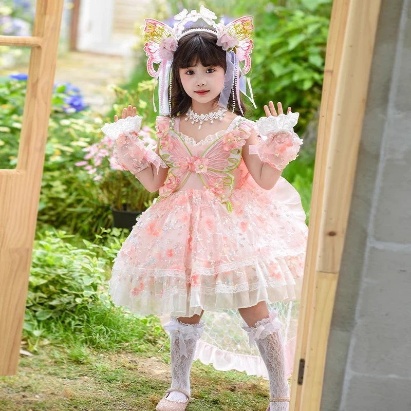 女童蝴蝶仙子洛丽塔公主裙2025夏款女宝宝吊带裙花嫁生日礼服裙子
