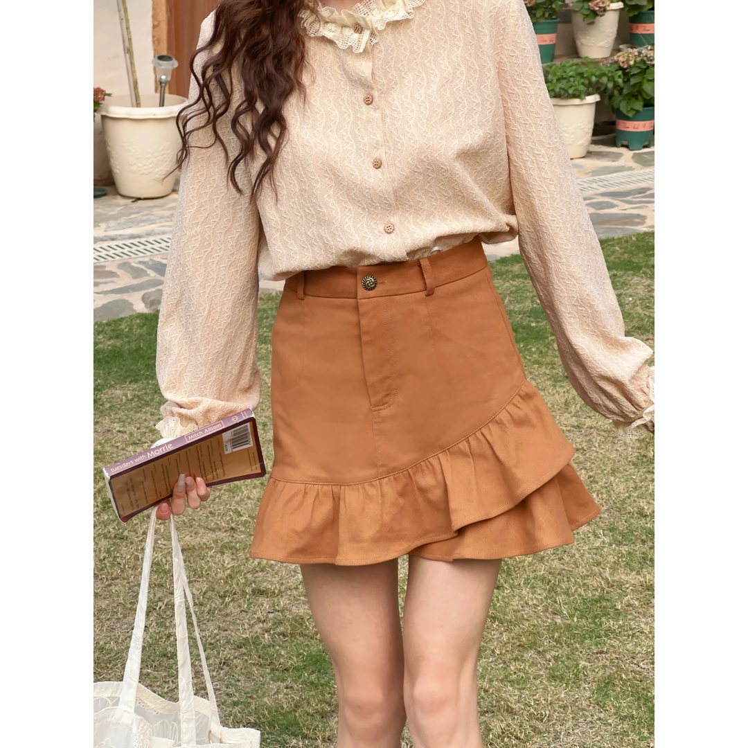 温敏er【苏格兰】春款纯色高腰百搭短裙MW2023276