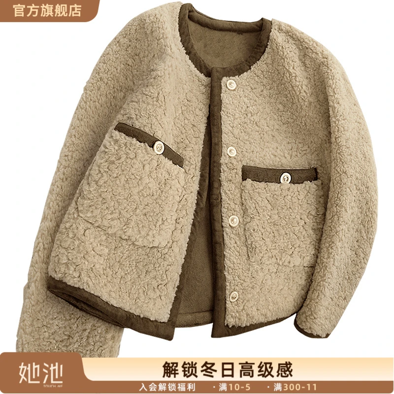 2025冬装新款女装时尚单排扣通勤拼色长袖圆领短款外套S34Q2672A