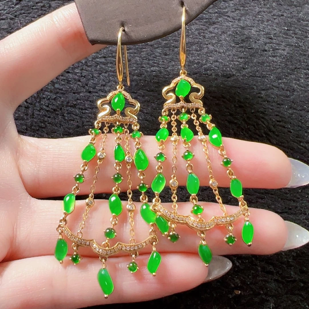 翡翠耳饰18K金镶嵌签收后24小时鉴赏期，过时不退