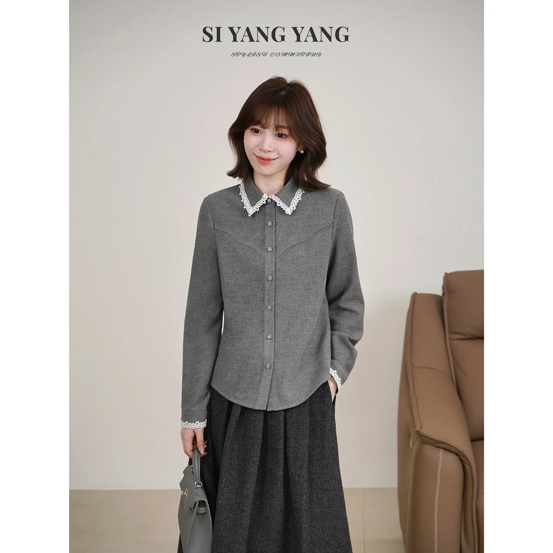 斯洋洋SIYANG冬季羊毛混纺百搭通勤减龄气质上衣SY512A026SYY