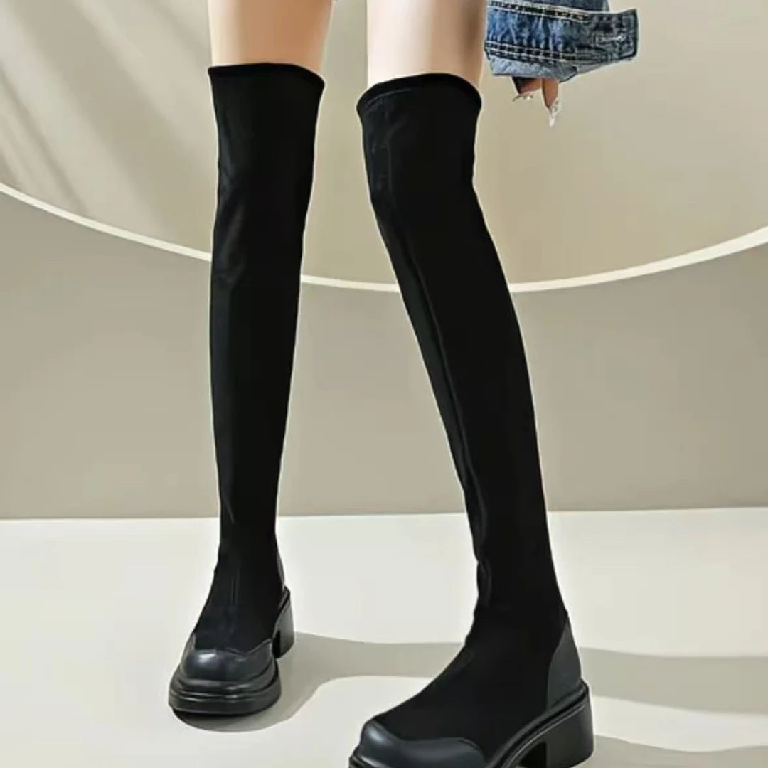 厚底弹力瘦瘦靴女鞋子2025新款百搭洋气
