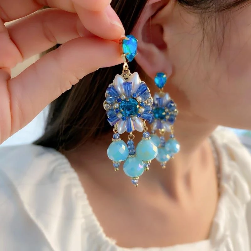 铜合金锆石耳饰 轻奢复古民族风精致甜美小众流苏耳挂耳环时尚百