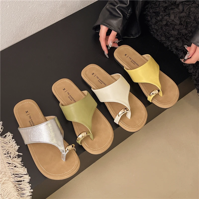 【时尚】夏季平底休闲拖仙女风一字拖小香风珍珠拖鞋女外穿防滑外穿