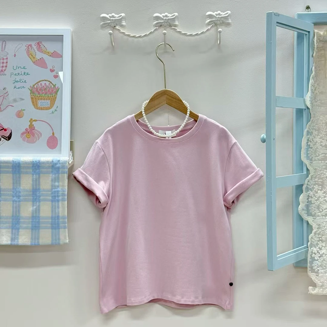 【粉色T恤】韩系高级感简约多巴胺纯色减龄短袖T恤