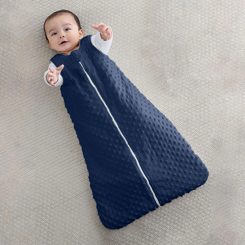 婴儿纯色睡袋豆豆绒夹棉襁褓婴儿背心式包被新生儿无袖背心防踢被