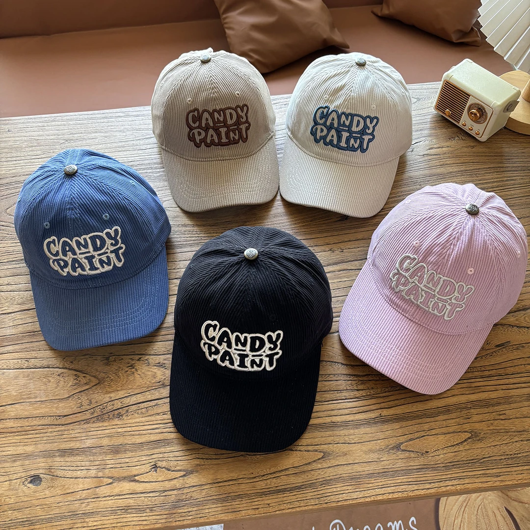 儿童帽子秋冬灯芯绒字母刺绣儿童鸭舌帽男女童4到12岁儿童棒球帽