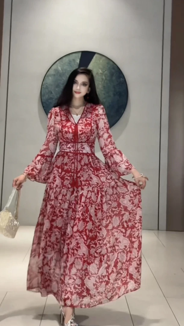 长裙高腰套头春季不规则裙连衣裙气质秋季印花时尚