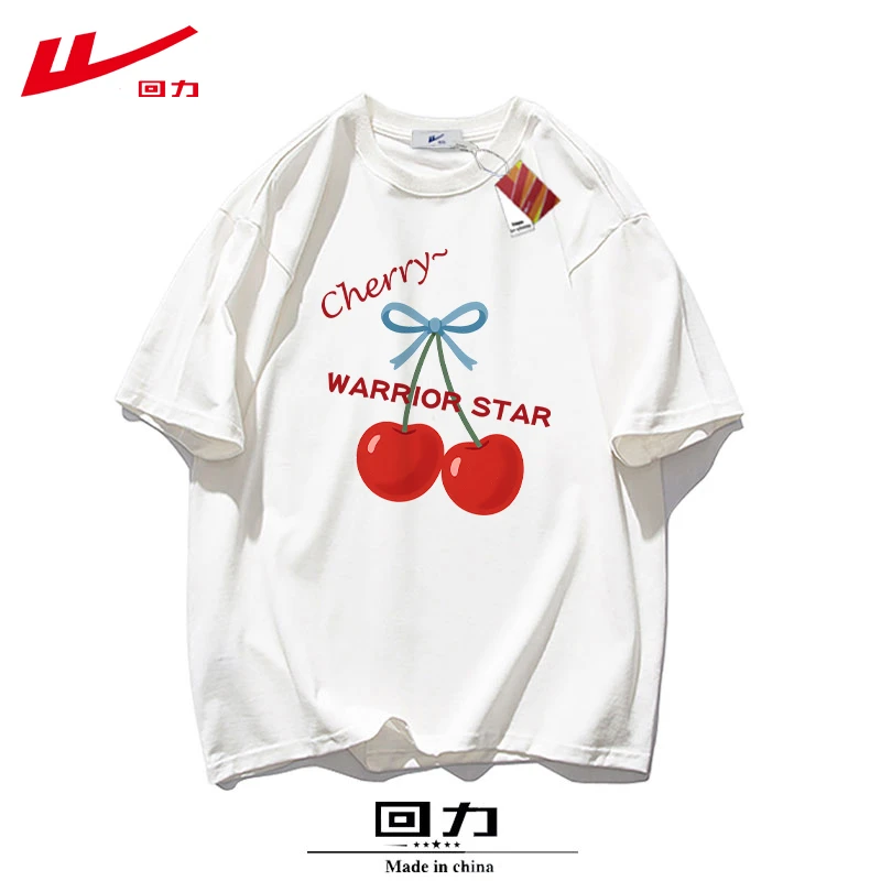 回力夏季夏装大印花中长款纯棉短袖潮流T恤女宽松辣妹多巴胺内搭