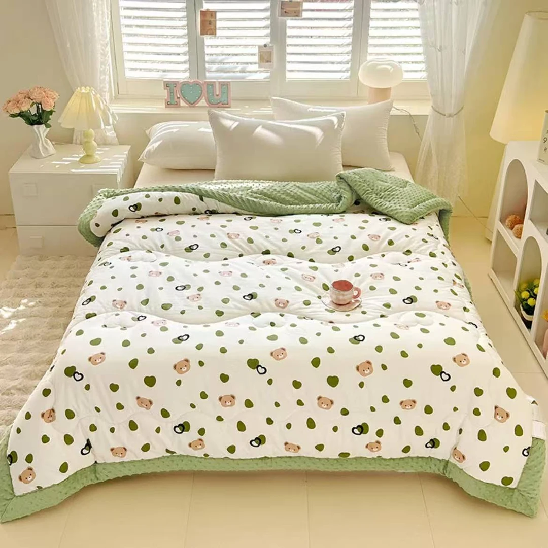 新款加绒安抚3D豆豆被柔软印花春秋冬绒豆豆被子学生宿舍被芯