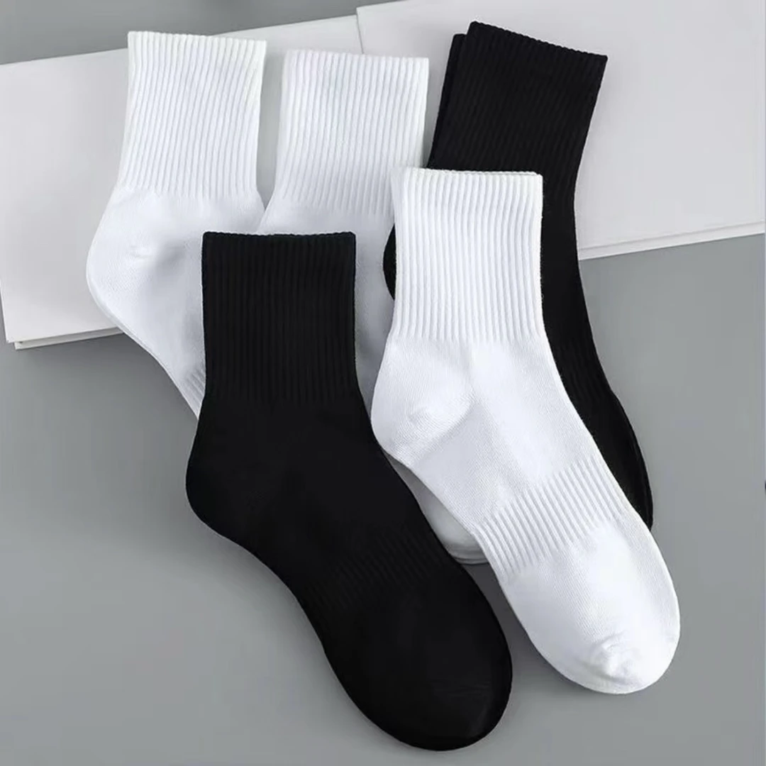 【新疆棉10双】四季袜男女短中长筒纯色棉袜吸汗透气防臭白色运动袜