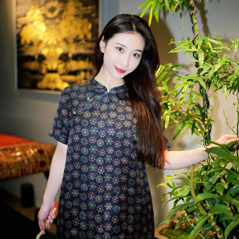 蓝大【錾凤】新中式桑蚕丝裙子7921