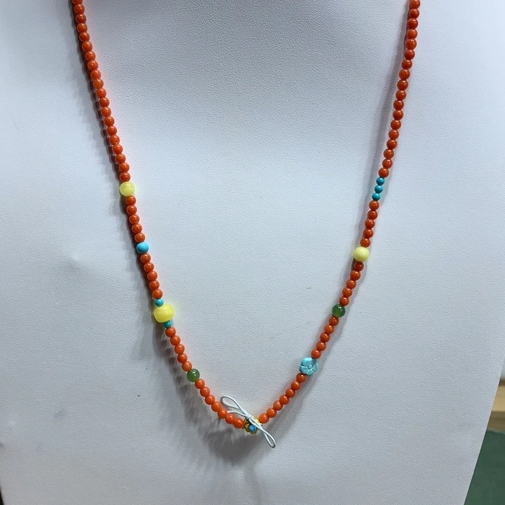 颈饰银S925镀金镶嵌南红玛瑙3.5mm