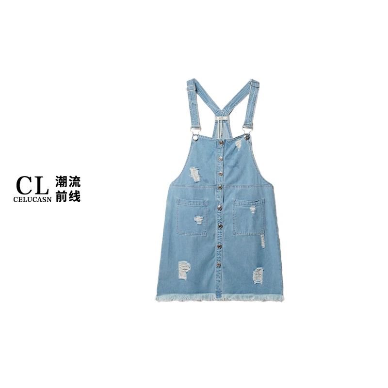 J7IBQ068#夏新款小众设计感小个子连体裙女宽松休闲牛仔背带裙