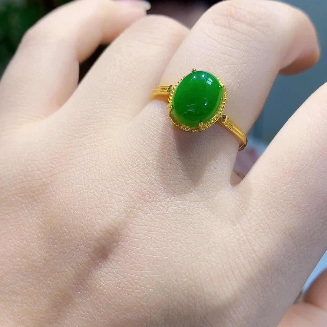 和田玉（碧玉）戒指银S925镀金镶嵌
