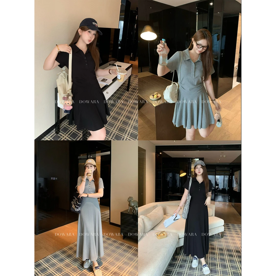 现货大婉酱微胖定制【超模裙】收腰显瘦翻领连衣裙夏季中长裙 9350D