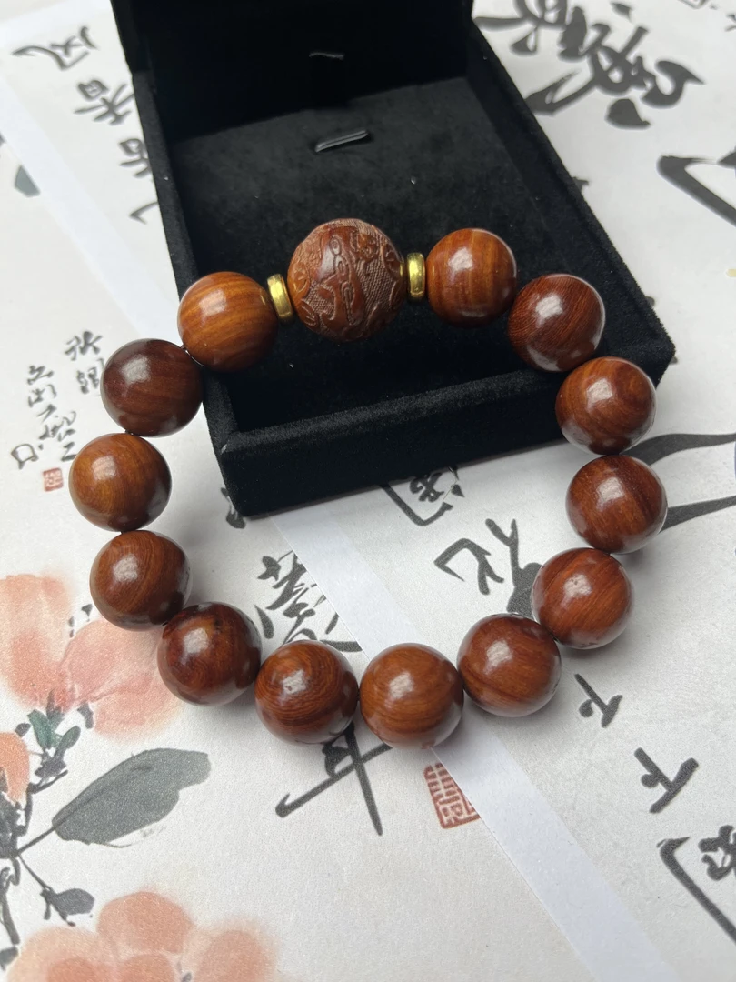 【阿紫文玩】海南紫油花梨木雕刻貔貅款单圈手串（无礼盒）B03926