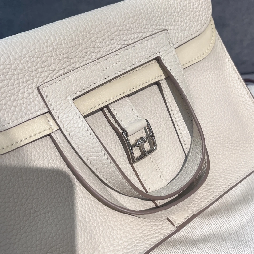 99新 Hermes/爱马仕 Y刻 国专20/12 halzan 25 奶昔白 银扣