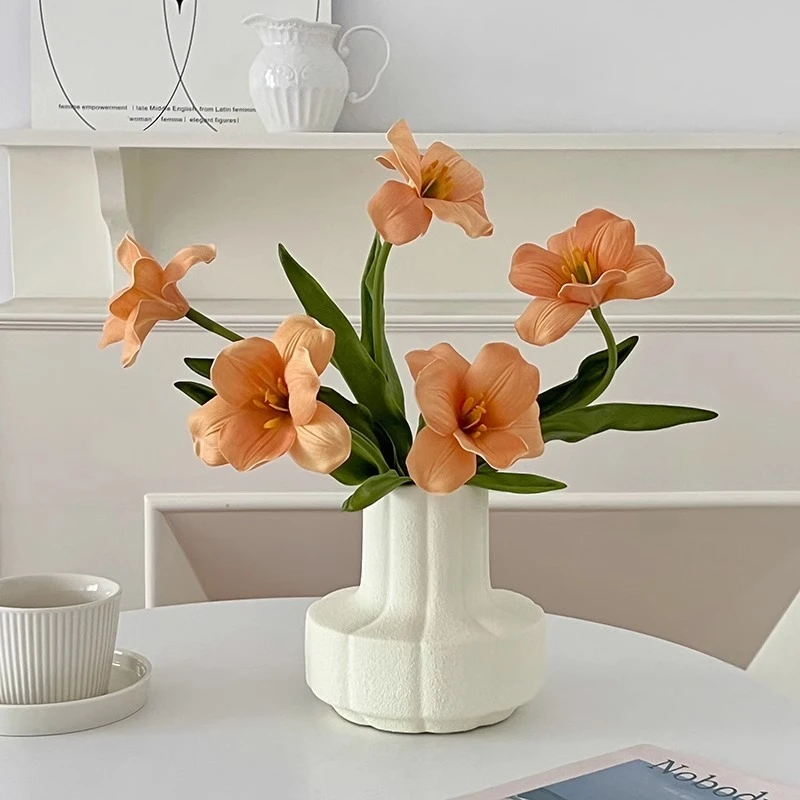 ins油画感郁金香仿真花假花客厅高档花艺装饰摆设高级感花瓶摆件