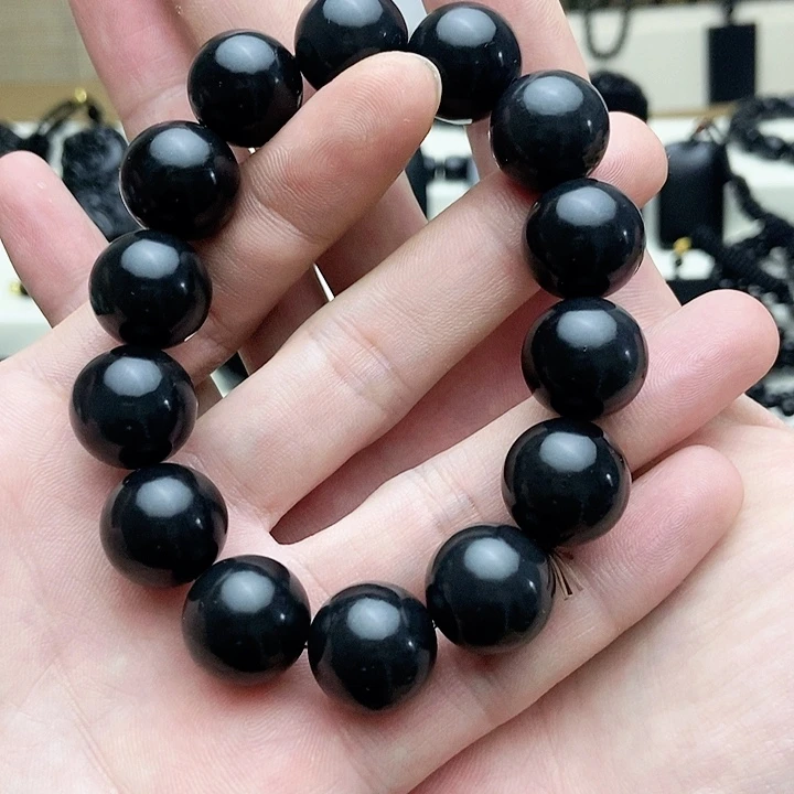 未镶嵌手链和田玉（墨玉）和田玉墨玉卡16圆珠手串