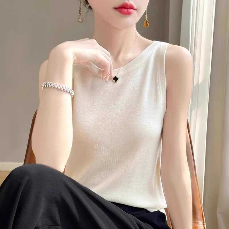 圆领针织吊带背心女内搭法式一字领挂脖工字背心无袖打底衫装