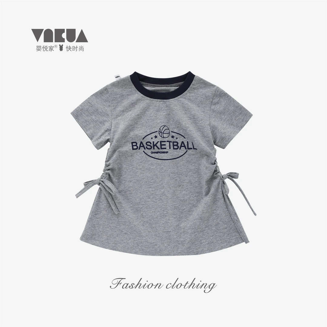 婴悦家女宝宝洋气时尚韩版夏季运动灰色休闲女童连衣裙 88525