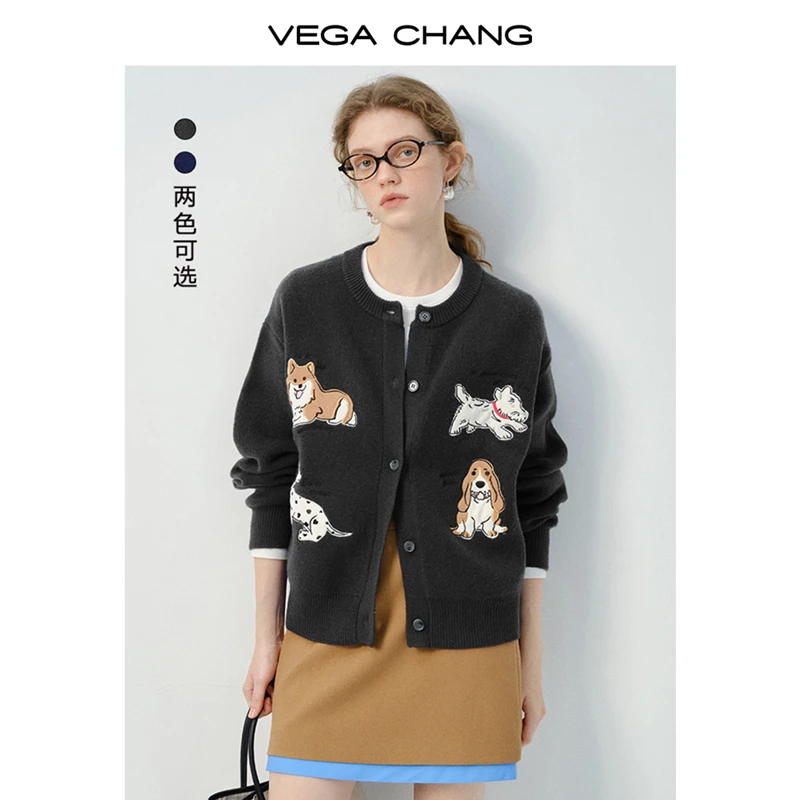 VEGA CHANG毛衣开衫女2026春新款纱绒小动物贴布绣针织外套0325LW