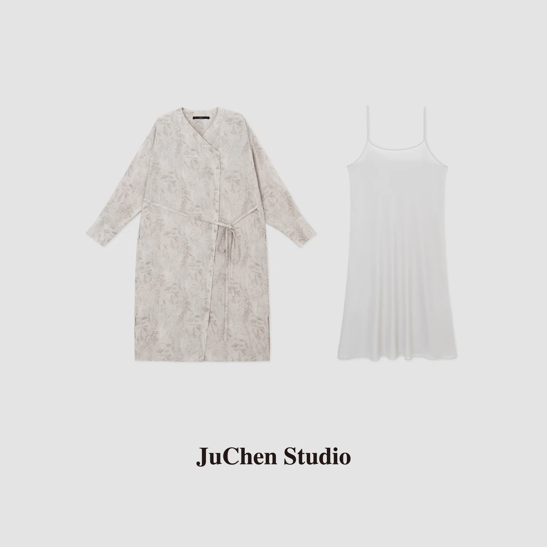 LIBOSHU“草木蔓发”禅意古朴提花斜门襟长袍衬衫连衣裙女SS113339