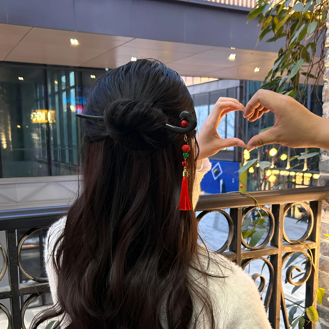 【红豆最相思】檀木流苏发簪赠心仪女生新中式古风盘发发簪配饰