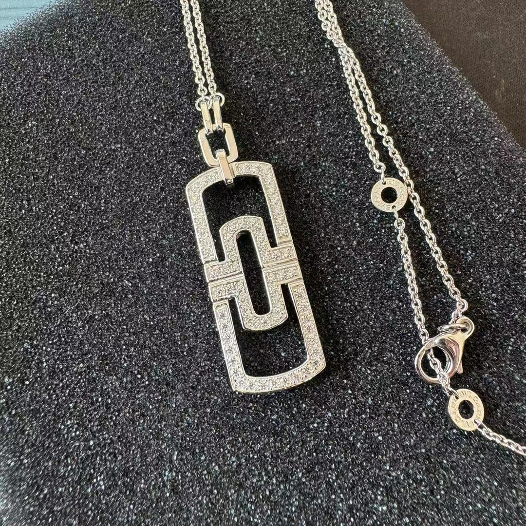 链子925银莫桑石 时尚百搭满钻银色气质925银莫桑回形针项链