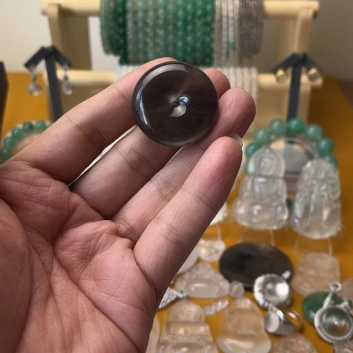 石英质玉平安扣未镶嵌影*雀