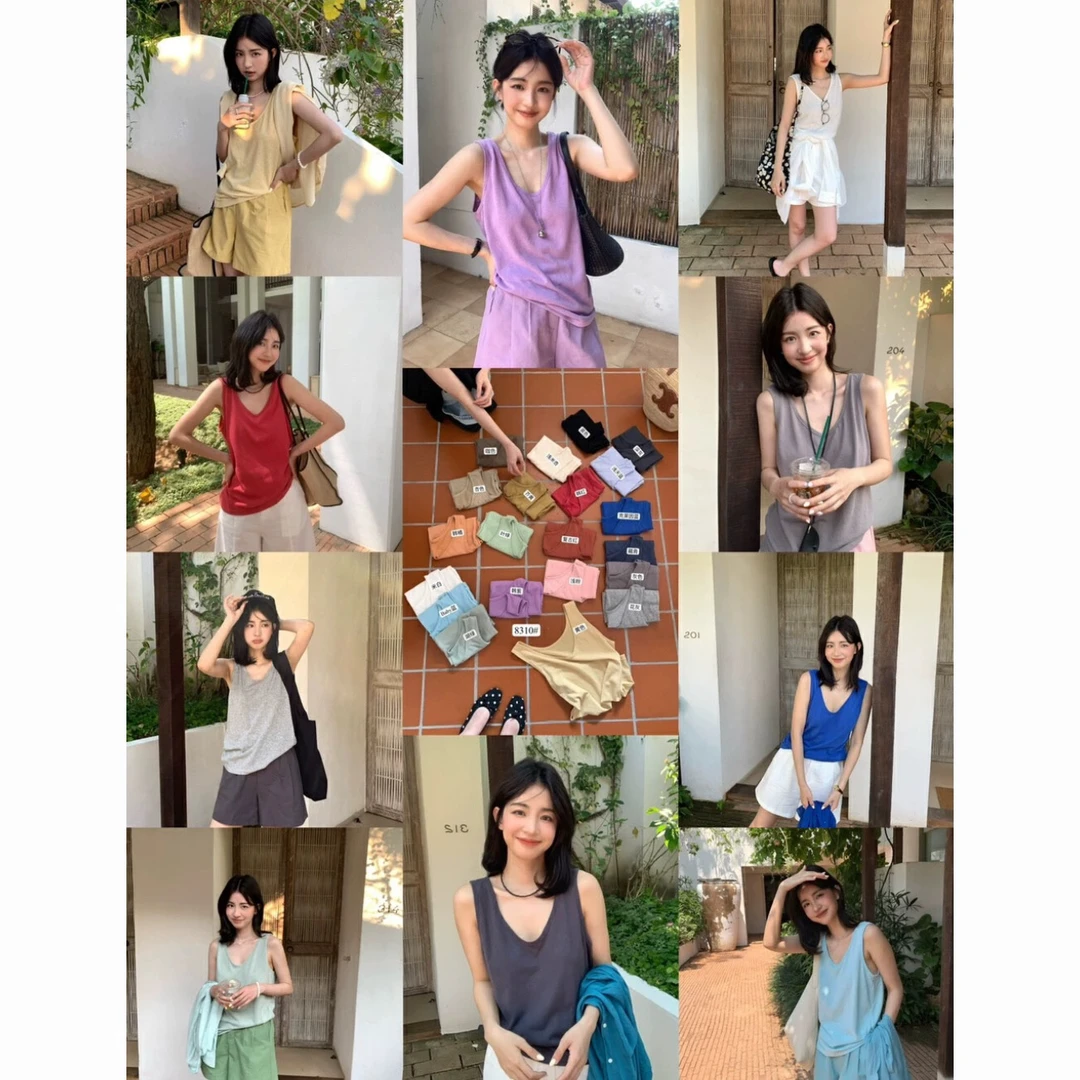 韩标公司～ KITTIN纯色百搭吊带背心女夏季宽松显瘦打无袖上衣8310