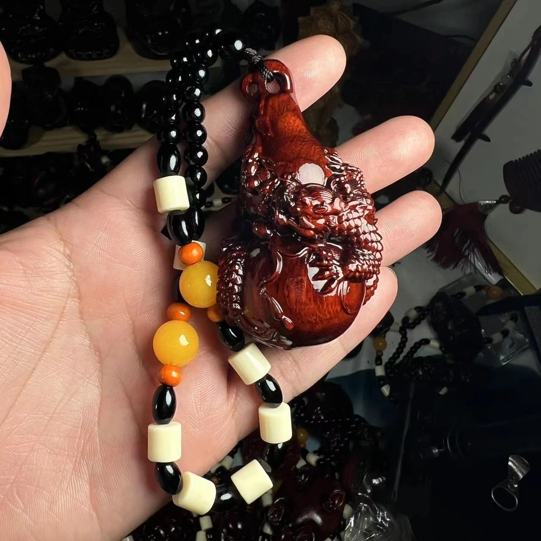 紫檀木【盘龙葫芦】手把件实木雕刻摆件