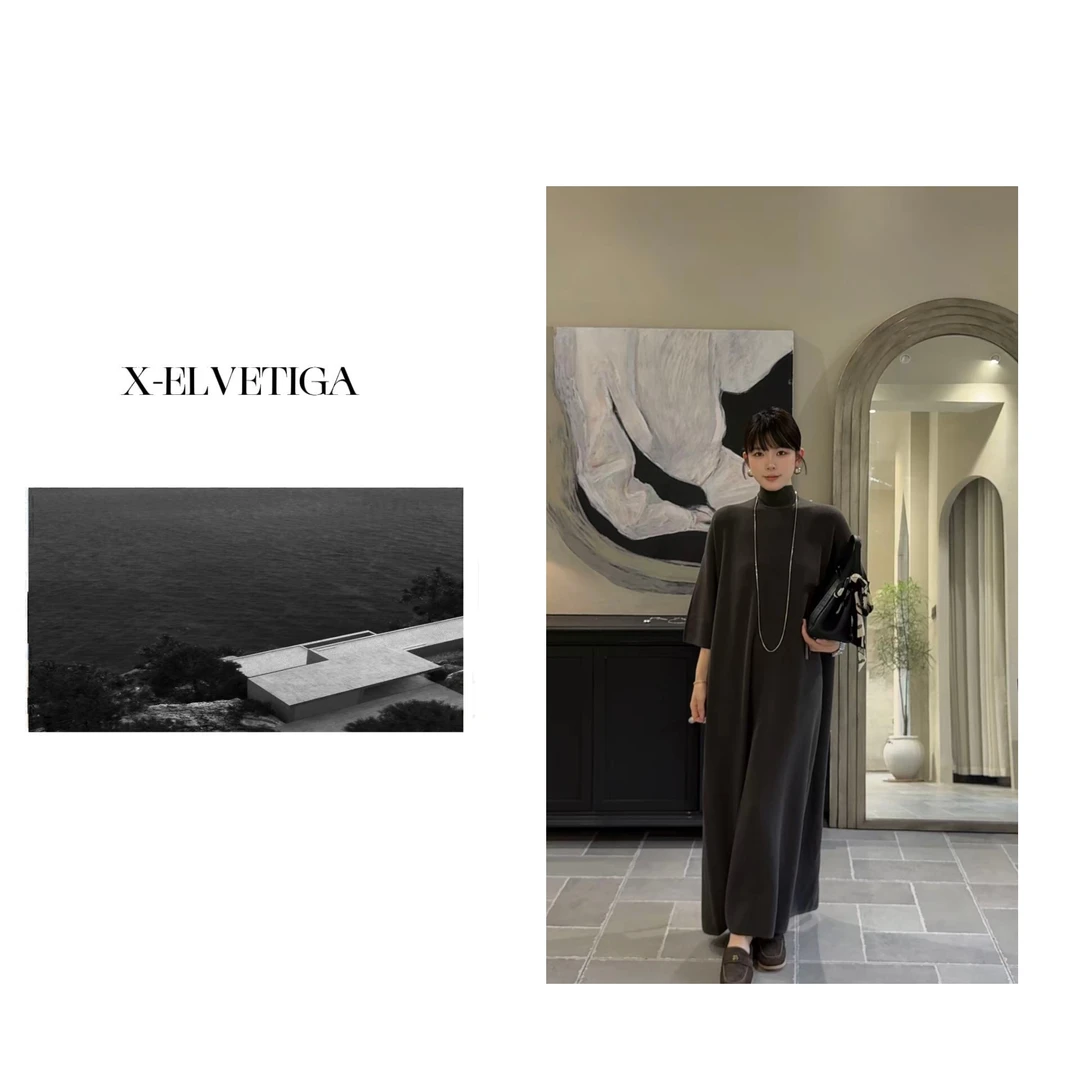 【X-ELVETIGA】懒美人连衣裙/秋季高雅立领针织长袖气质显瘦百搭