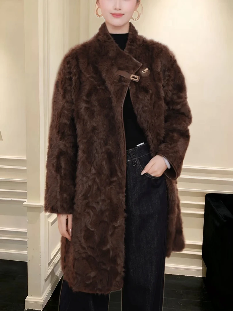（现货）2025双面穿毛毛外套时尚网红气质秋冬大衣百搭中长款25118