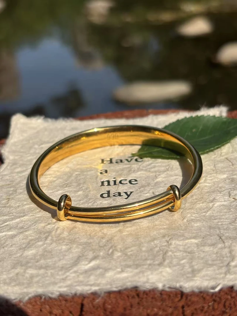 铜合金手镯 新中式国风光面推拉手镯 可调节轻奢女款不掉色素圈