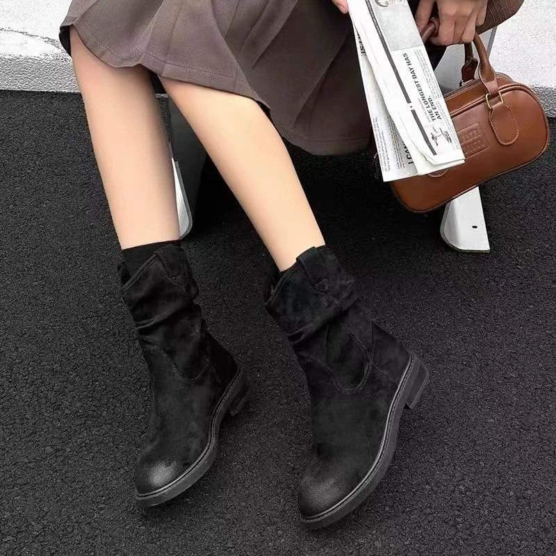 一L秋冬新款韩版通勤瘦瘦简约粗跟裸靴短靴002-99508(不加绒)