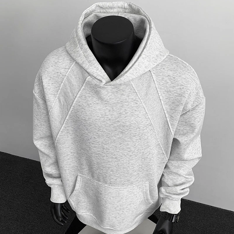 白花灰色拼接连帽卫衣男秋季潮牌cleanfit美式boxy短宽打底衫外套