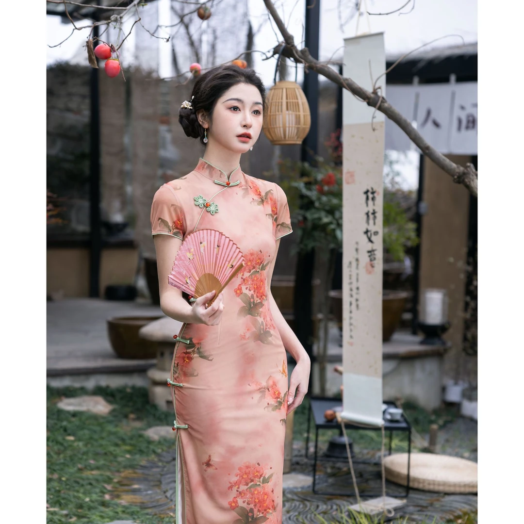 【桃夭】粉色旗袍春夏新款2025改良新中式年轻款复古民国送考5566